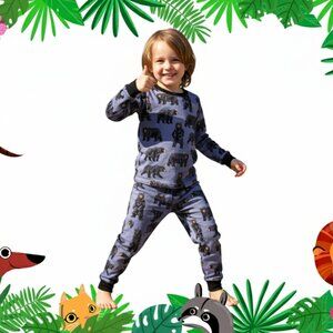 Kids Bear Print Pajama Set – Jungle Animal Cotton Nightwear NWT